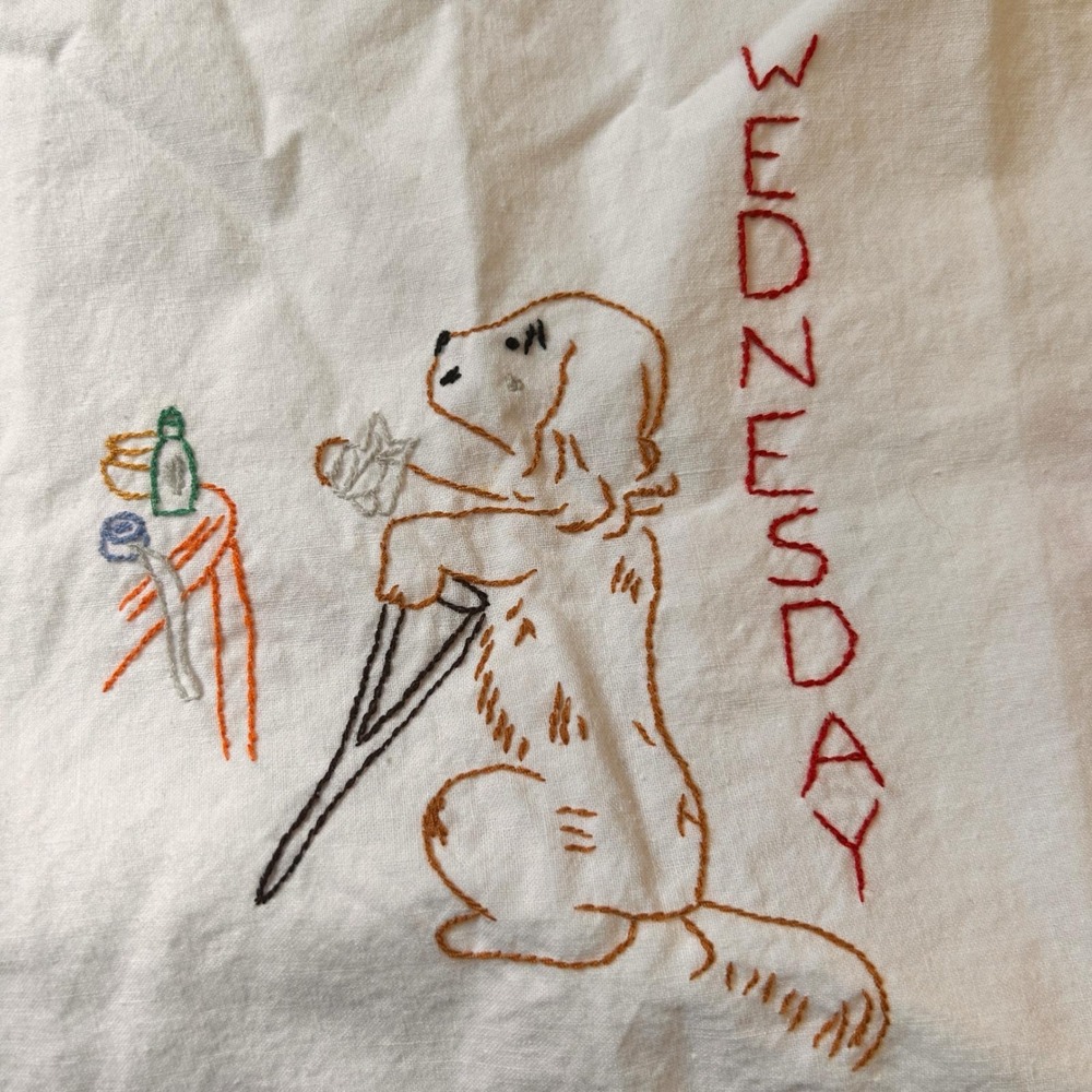 Unbranded Vintage Embroidered Dog Days of the Week Towels Set of 6 White‎ - Picture 6 of 9